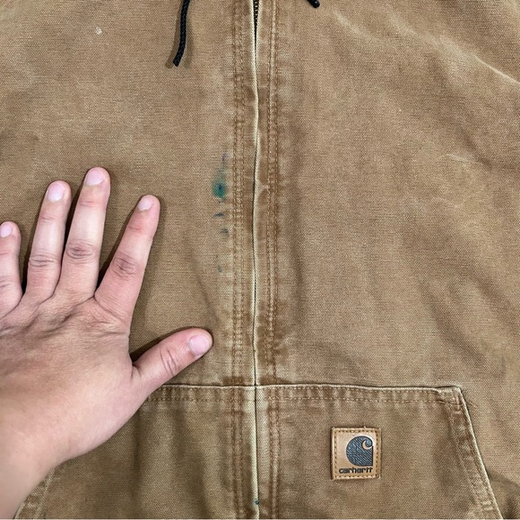 Vintage Carhartt Canvas Hooded Active Jacket Mens XL Lined Zip Workwear J160 BRN - Picture 4 of 14